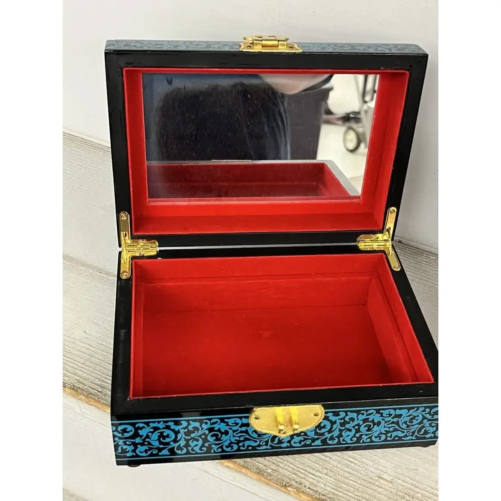 Handmade Traditional Polished Lacquerware Jewelry Storage Box - Floral Painting